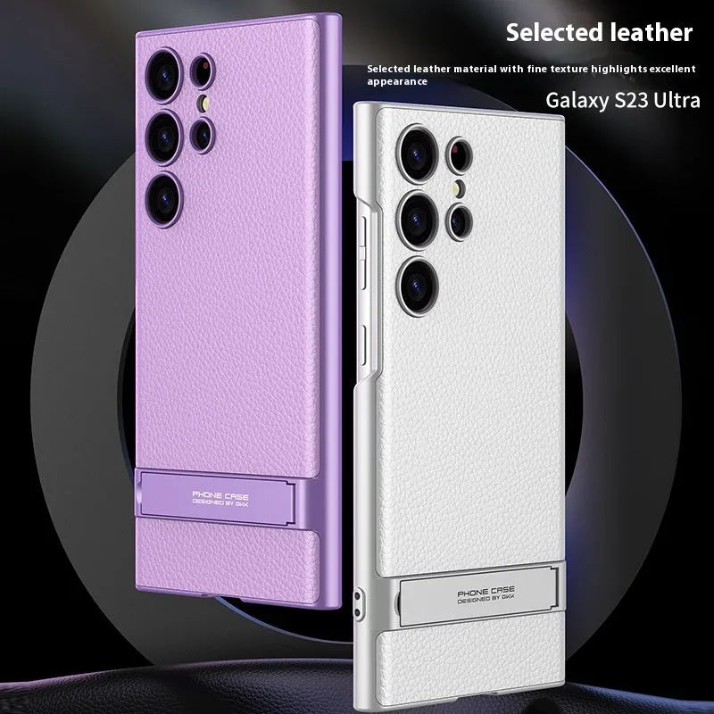 Ultra-thin Samsung S23 phone case with four-gear adjustable bracket in dark night green PC