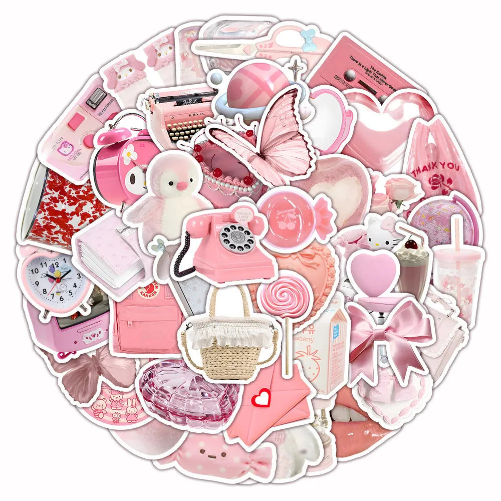 Pink girl heart 3D decorative stickers in two pattern variations, 63 pieces per pack