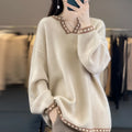 Women's white V-neck viscose sweater with long sleeves and pullover style