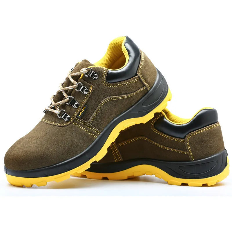 Bronze cow suede leather steel toe safety boots with anti-skid sole for workplace protection