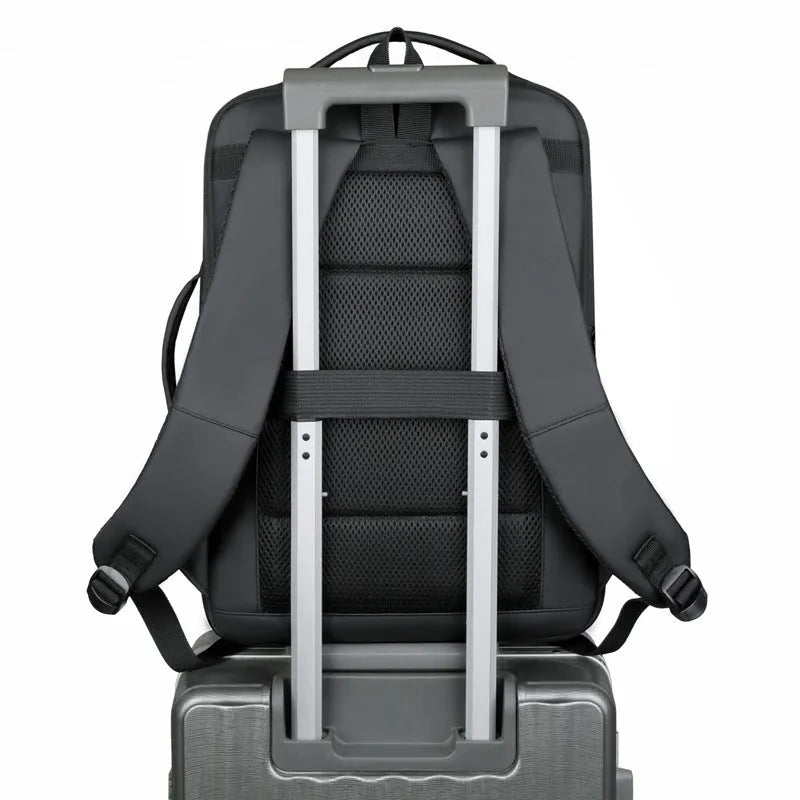 Waterproof Oxford cloth business backpack with curved shoulder straps in black or grey