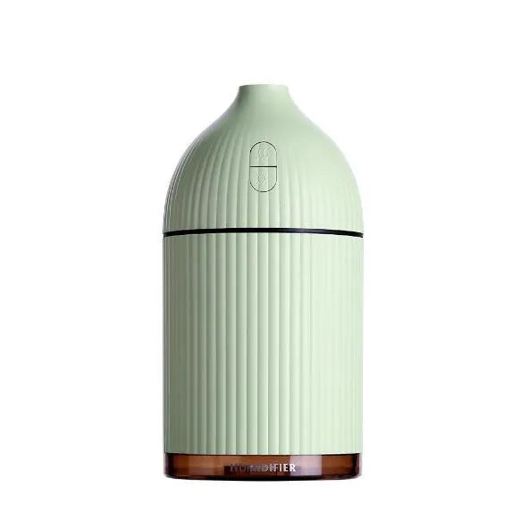 White ultrasonic aromatherapy diffuser and humidifier with LED light, 300ml capacity, and USB cable