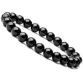 Geometric black agate bracelet with 8mm beads on elastic cord for women.