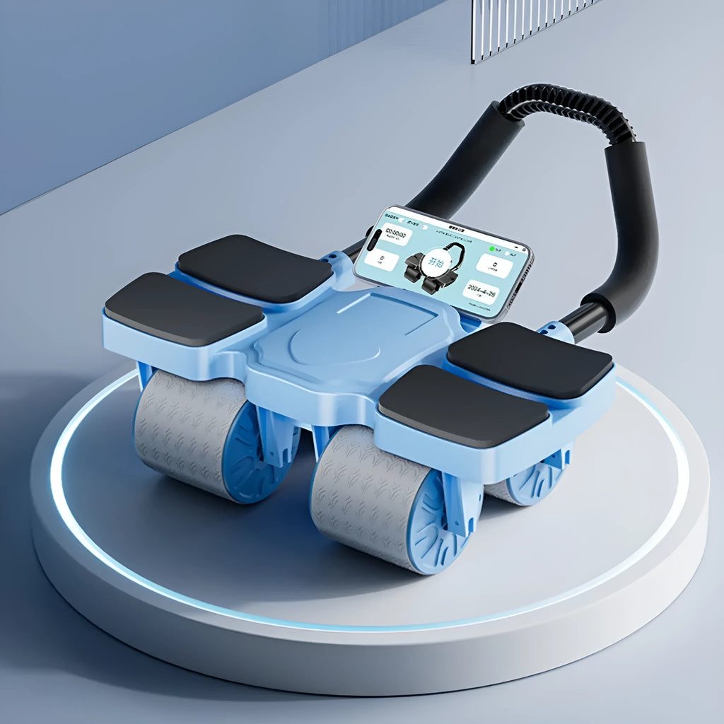 Automatic rebound abdominal wheel with four wheels and Bluetooth APP connectivity for core exercises