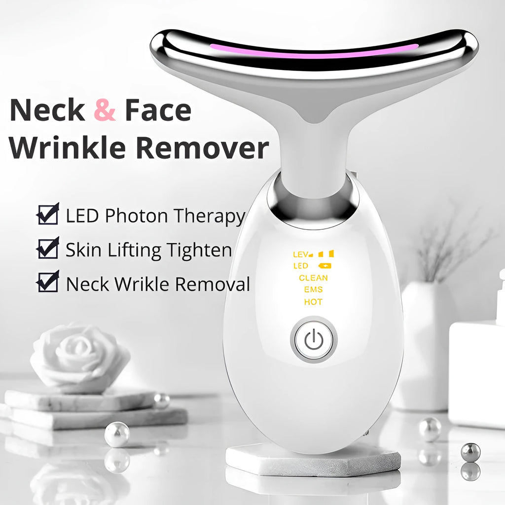 EMS thermal neck lifting massager with three-color LED lights and microcurrent wrinkle remover device