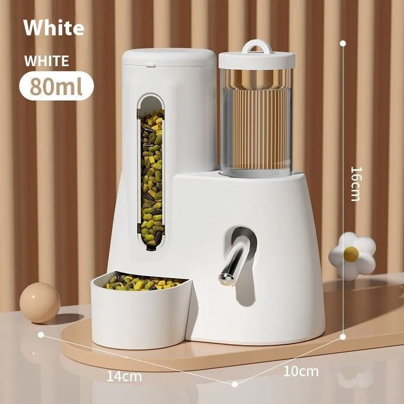 Automatic plastic drinking water feeder and food basin for hamsters in blue pink or white