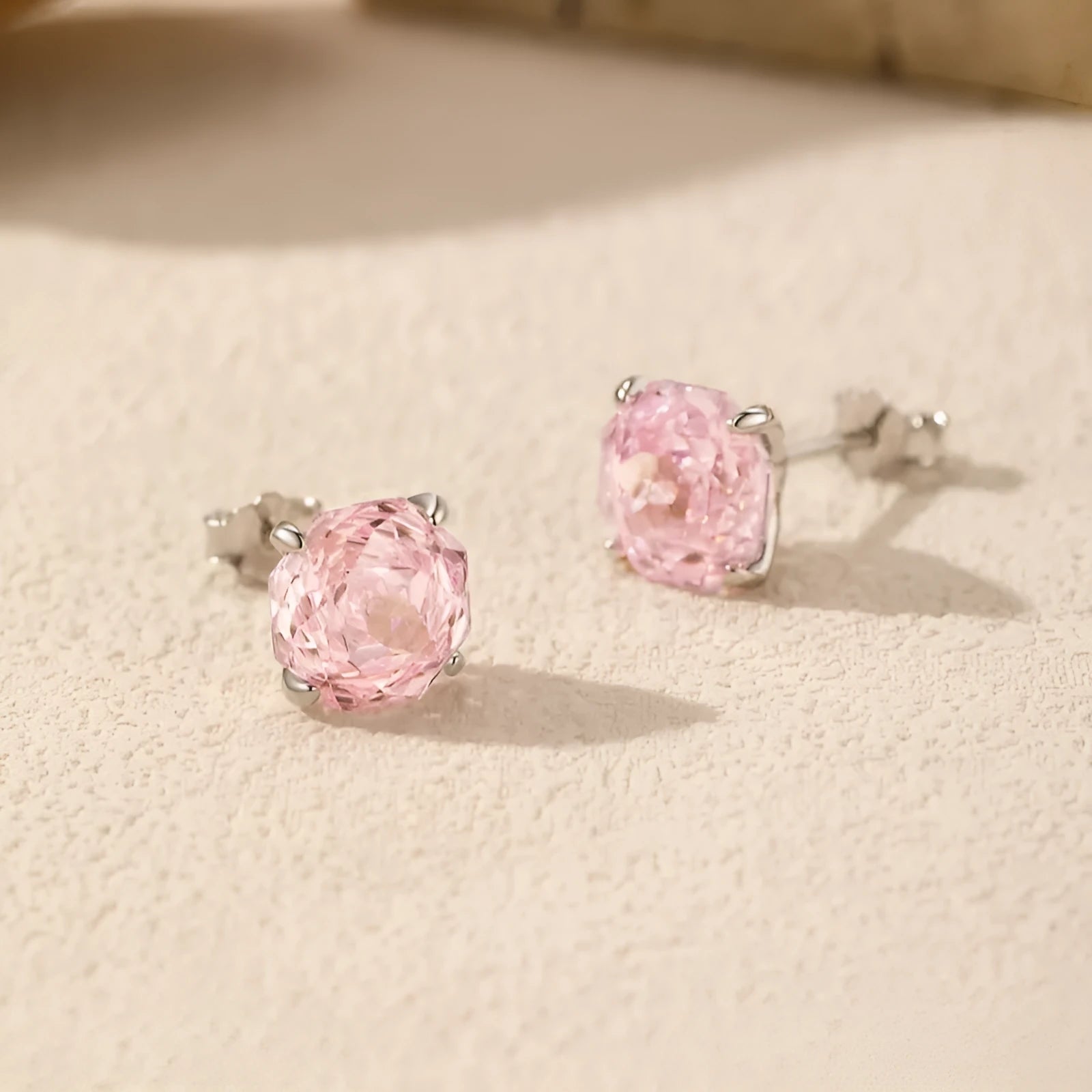 S925 sterling silver rose stud earrings for women in 6mm or 8mm pink floral designs