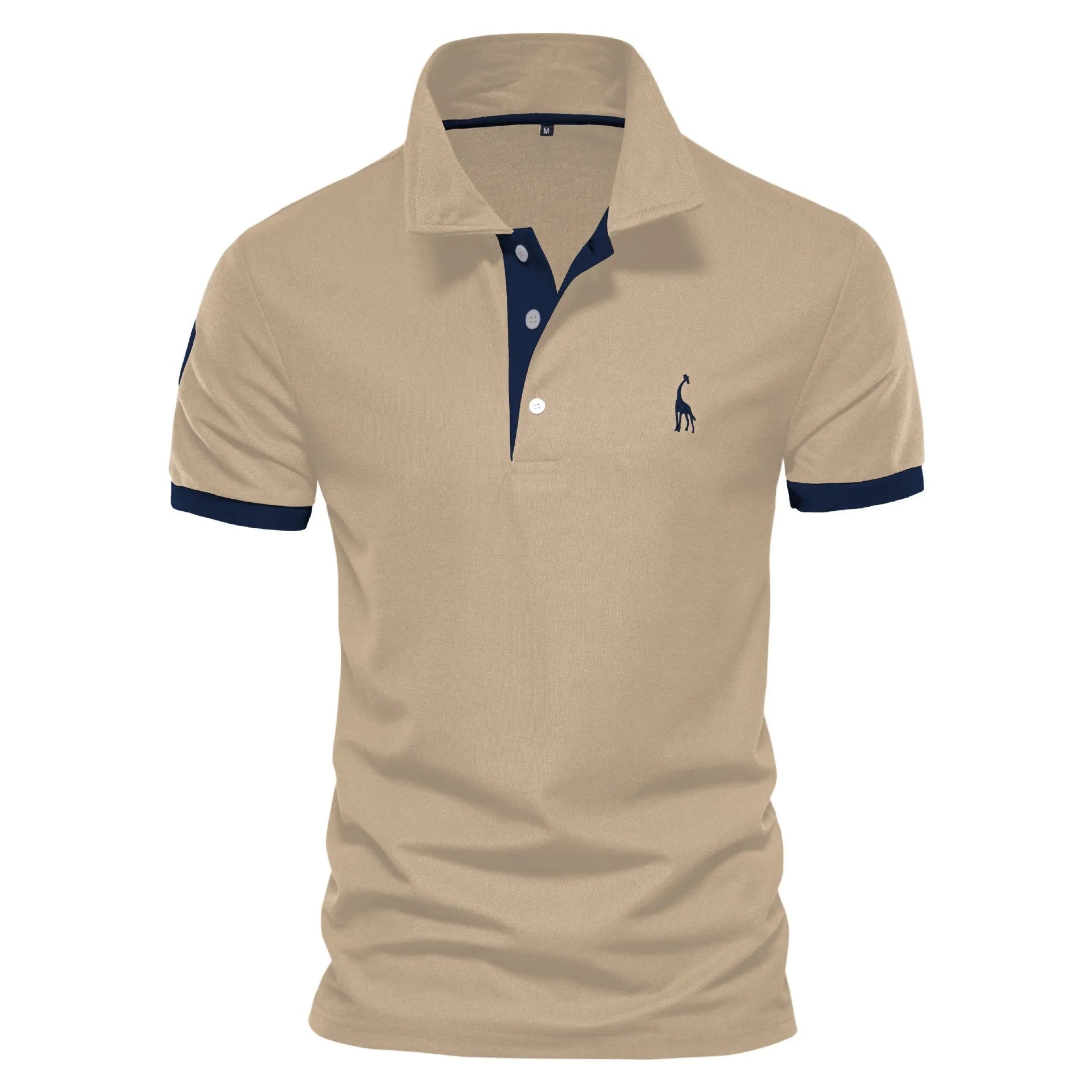 Men's slim fit deer embroidered short sleeve t-shirt on a white background.