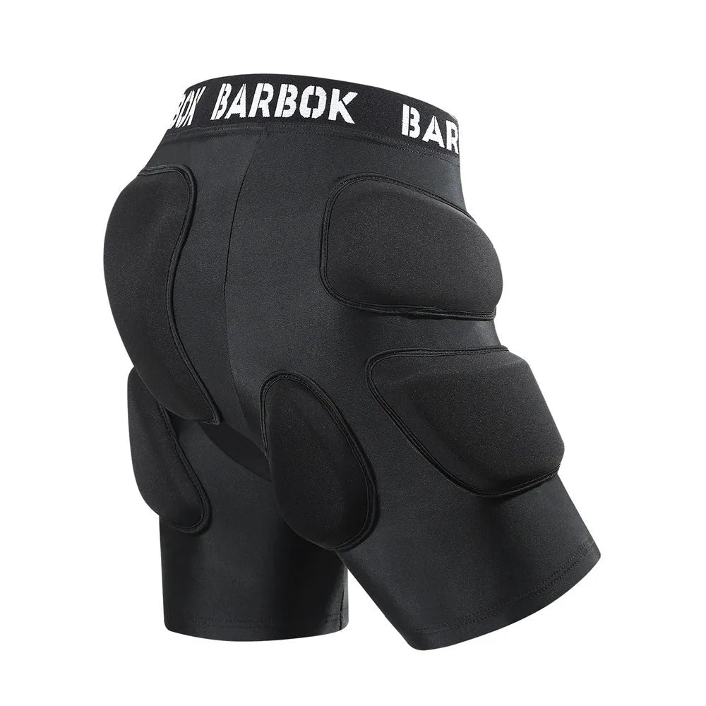 Black skating hip protection trousers with NBR foam padding for fall prevention