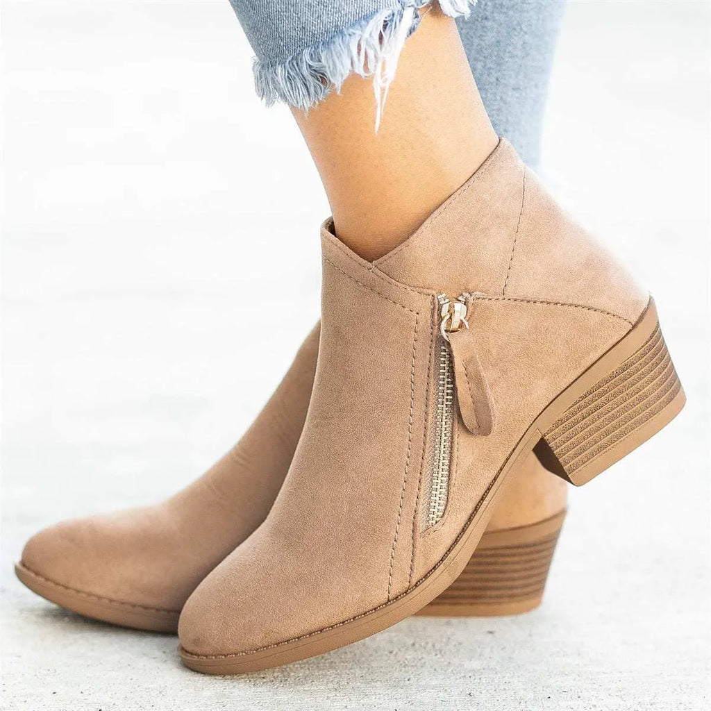 Women's suede ankle boots with side zip and chunky heel in Dr Martens style