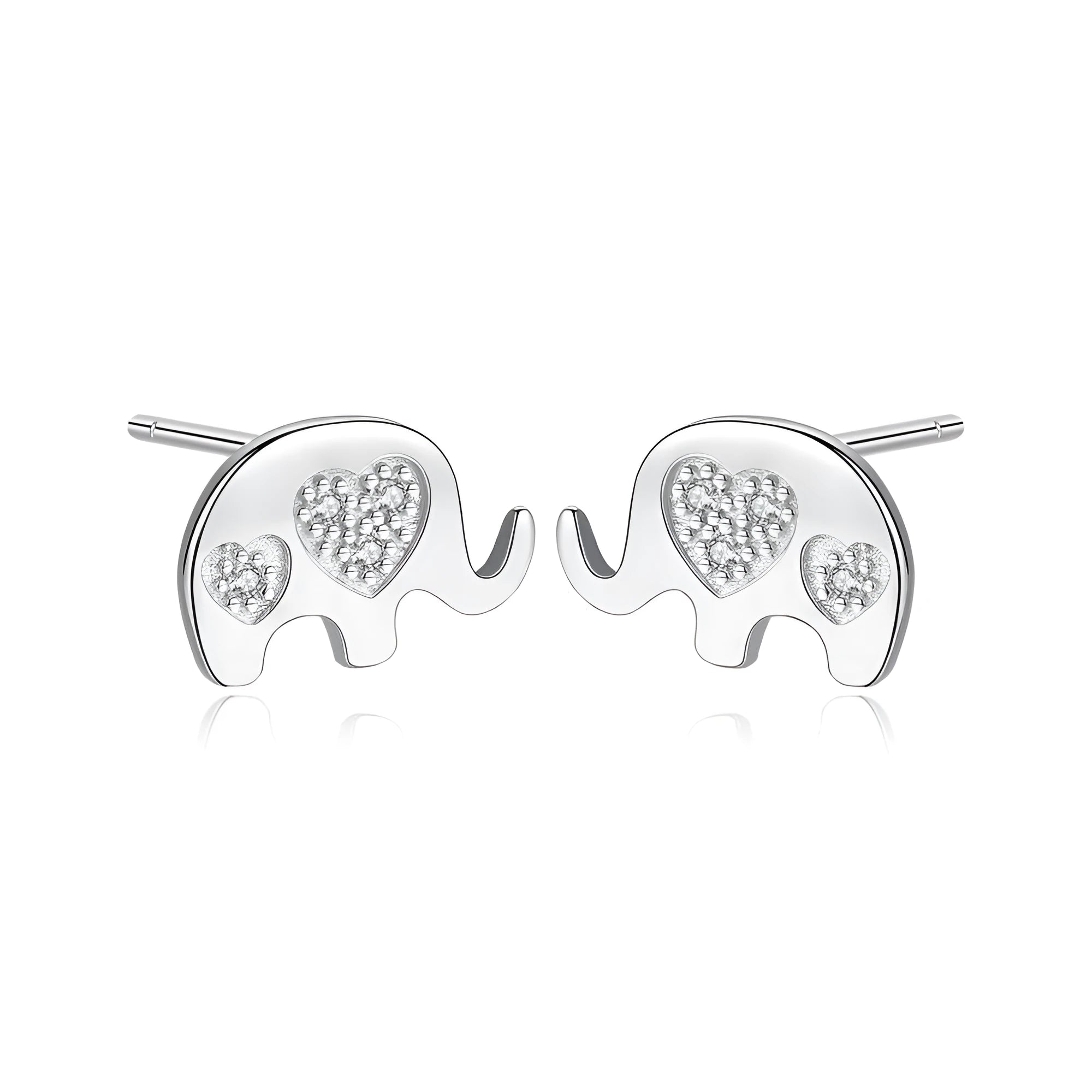Geometric silver stud earrings with gem setting, shown in gold and silvery colour options.