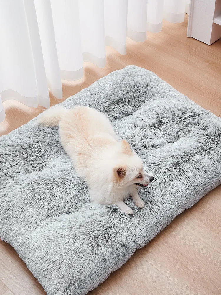 Washable long plush dog bed mat in four sizes for sofa, kennel, and floor use