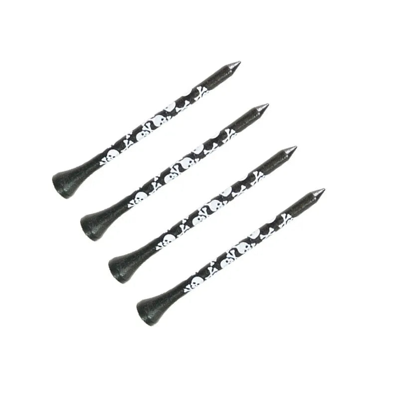 Black skull print bamboo golf dowel pins in 70mm and 83mm sizes, set of 10 spike accessories