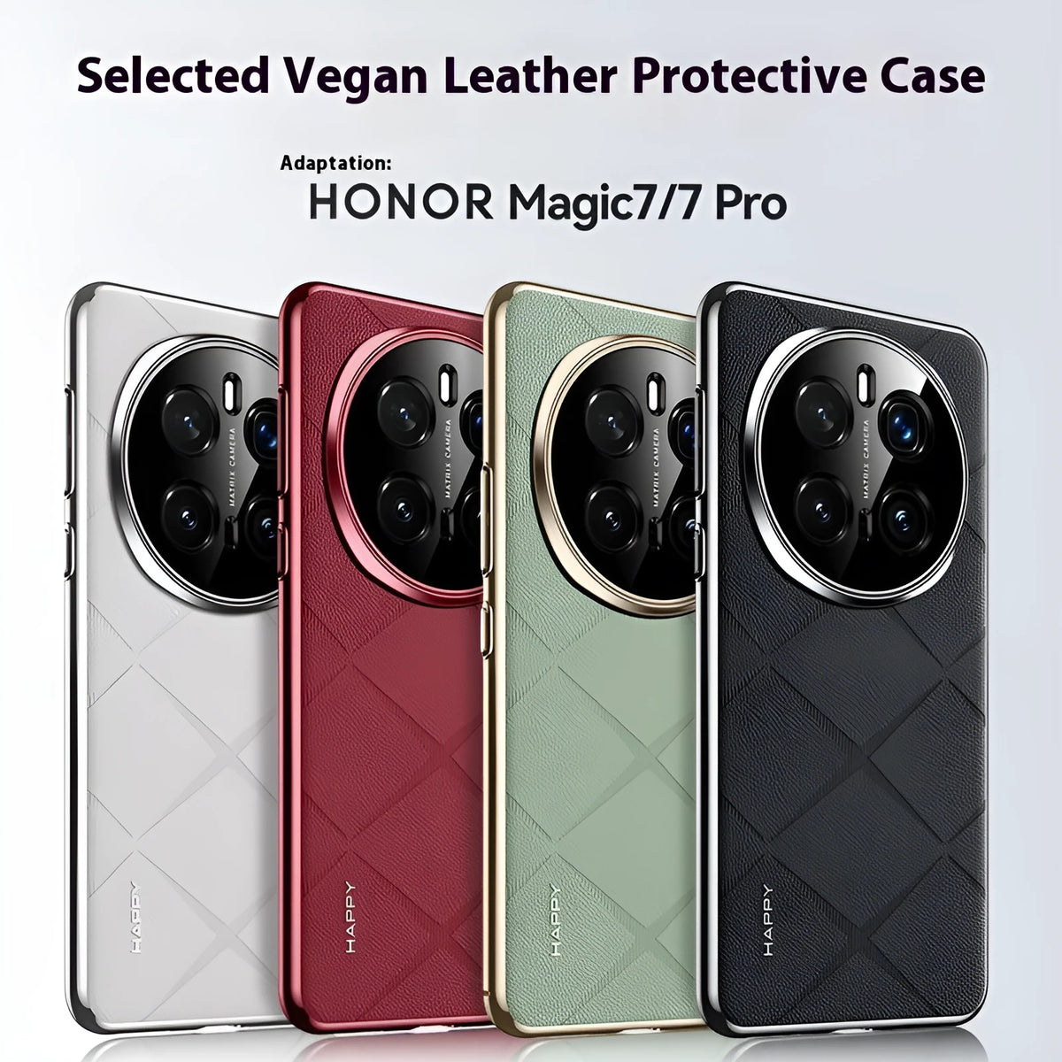 Electroplated plain leather phone case for Glory 300 in black showing all-inclusive drop-resistant cover