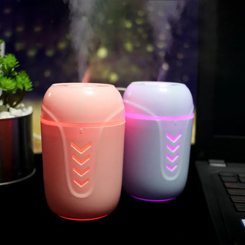 Blue columnar portable USB humidifier with 200ml tank for car and travel use