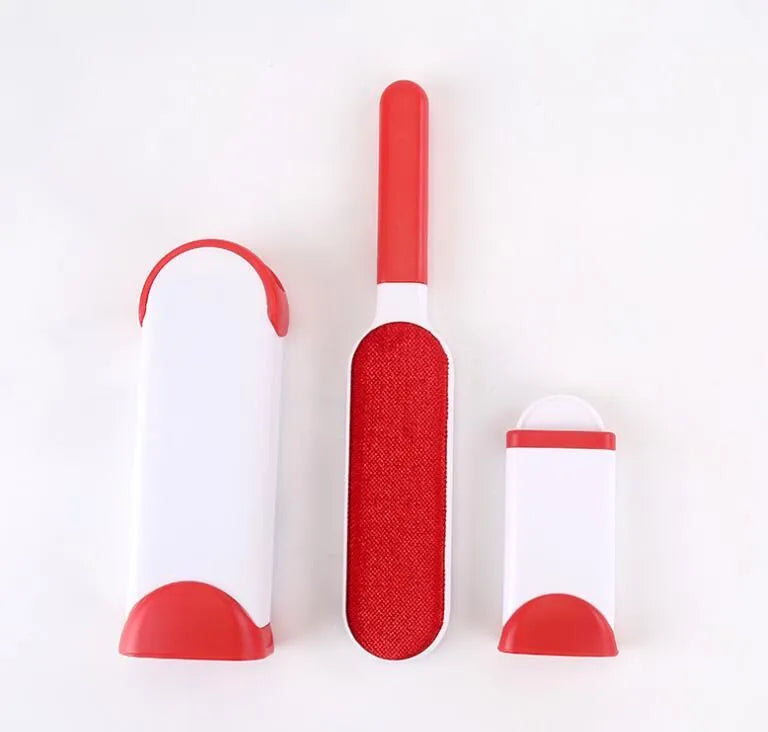 Reusable pet hair removal comb with a self-cleaning base, shown in blue, for cleaning cat and dog fur from sofas.