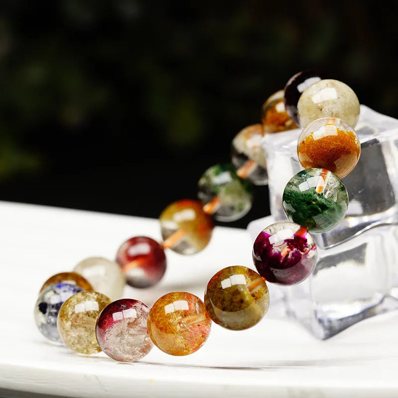 Colourful ghost cornucopia crystal bracelet with 10mm beads in retro ethnic style