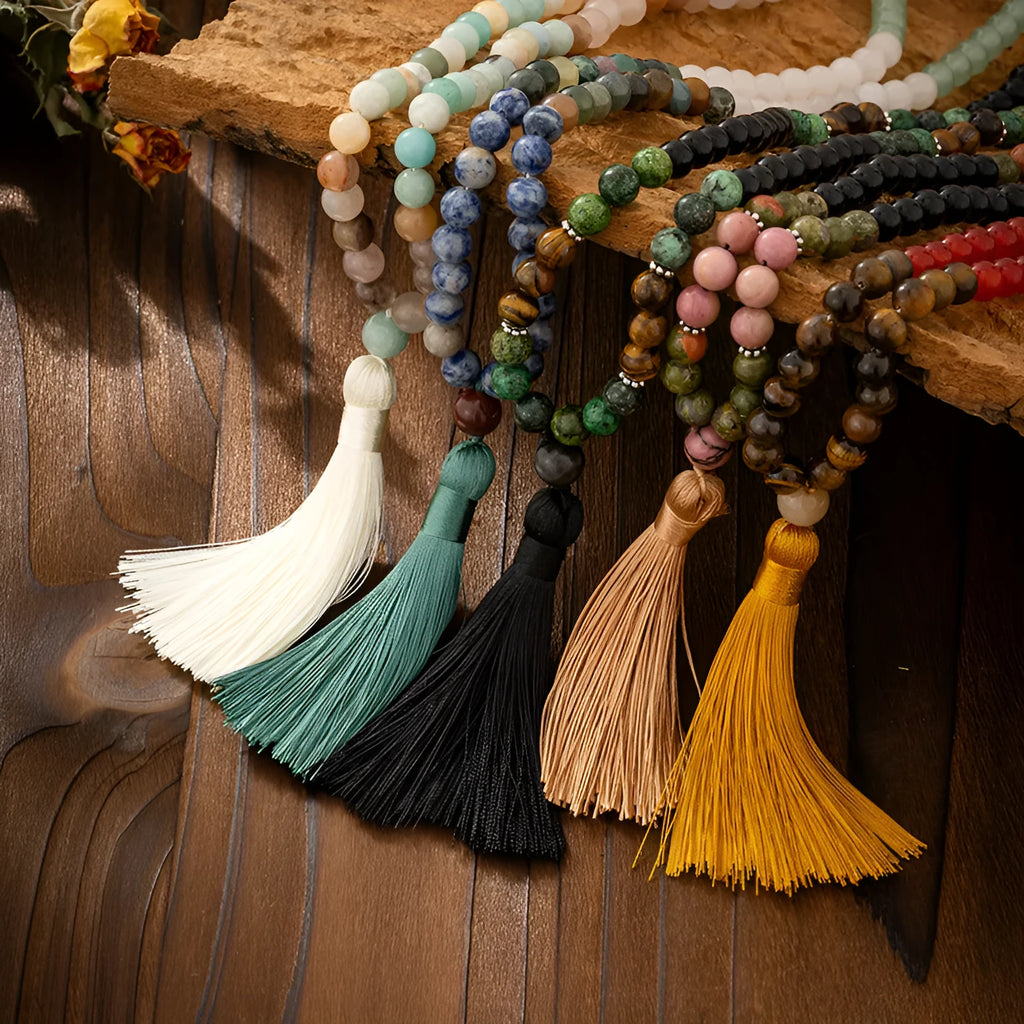Vintage bohemian style beaded chain necklace with matching bracelet in geometric design