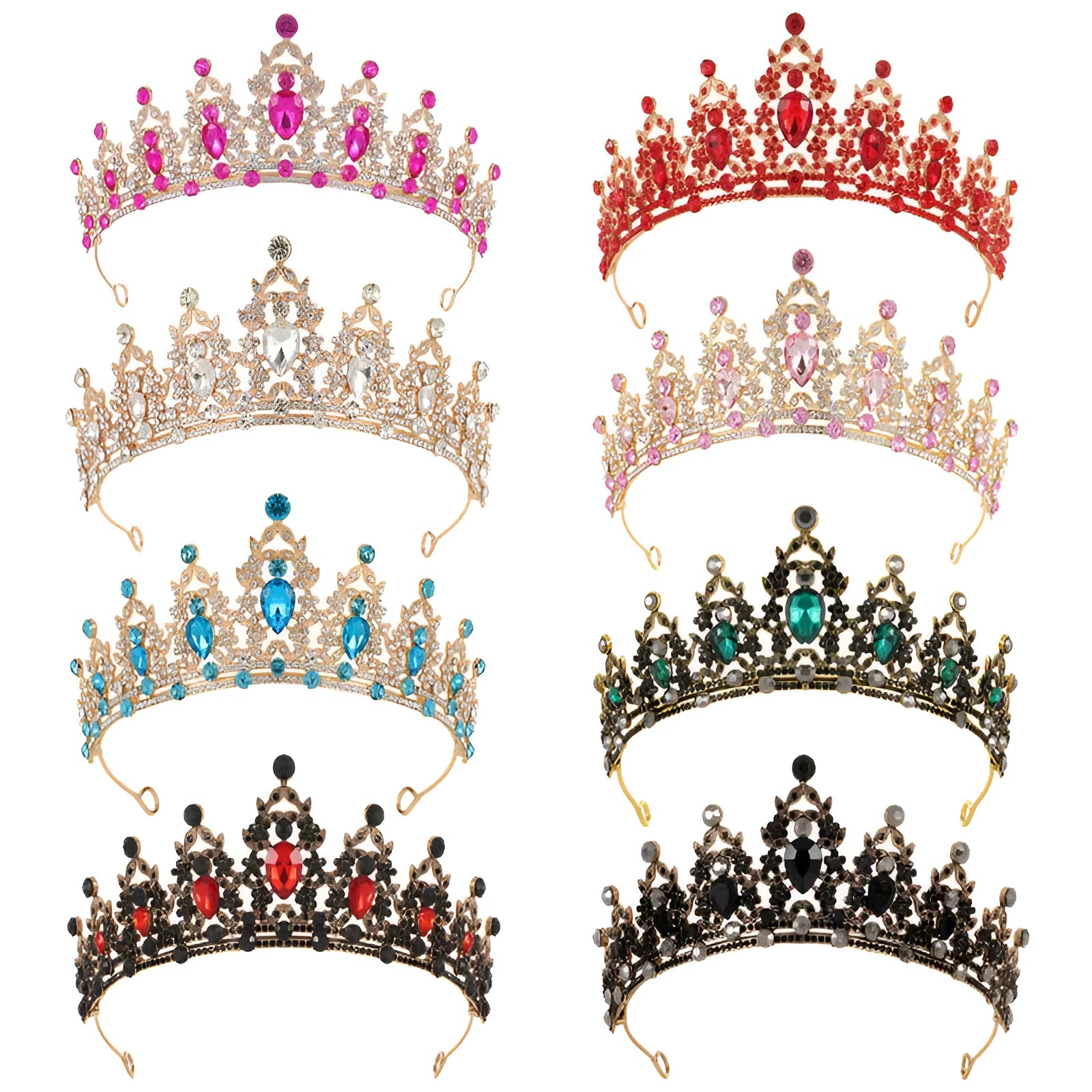Baroque bridal crown headdress with rhinestones on alloy frame in silver and gold colour options