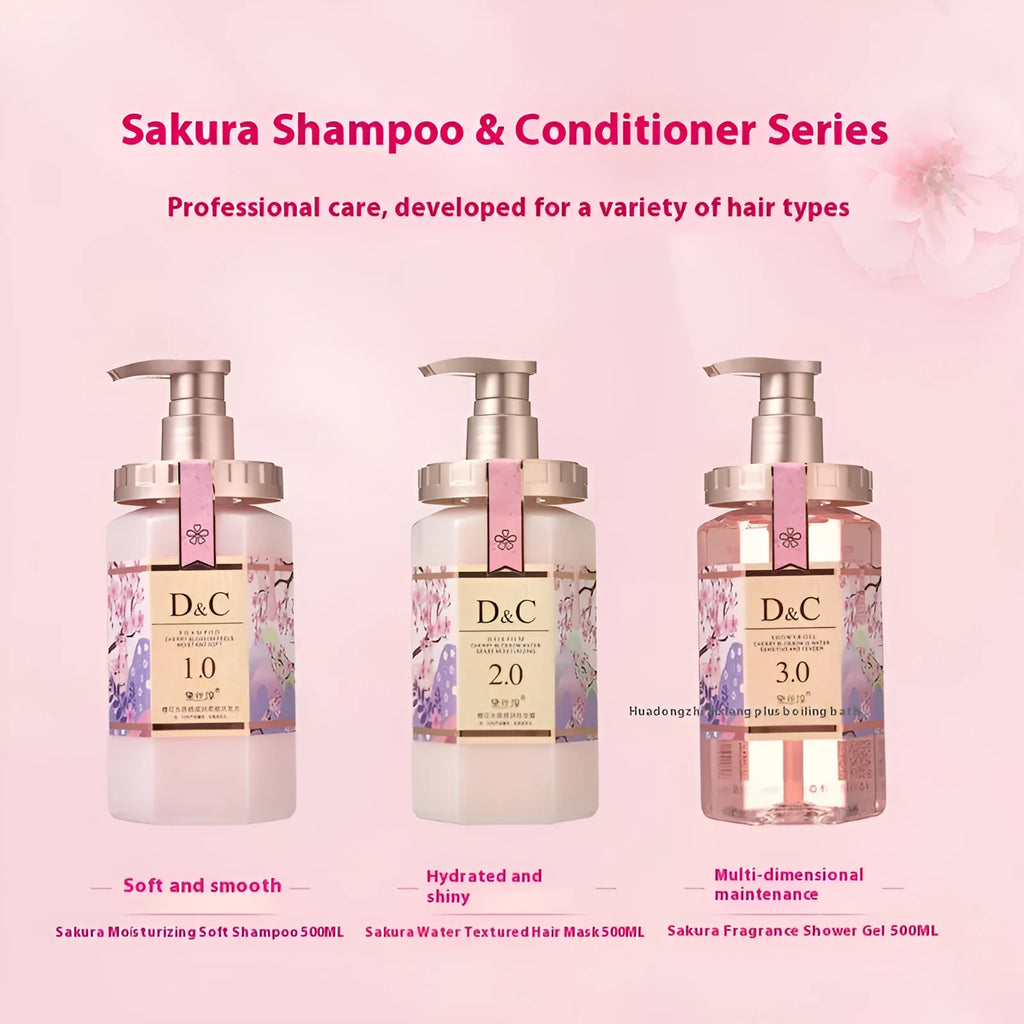 Sakura shampoo conditioner and shower gel set 500ml complete wash nursing suite