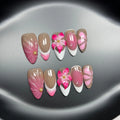 French style lily artificial nails with 3D fluid ice flower design in almond shape