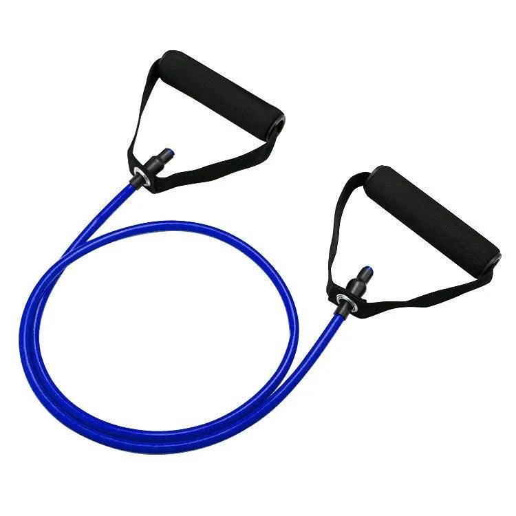 Adjustable chest expander with colour-coded TPE tension rope showing five resistance levels