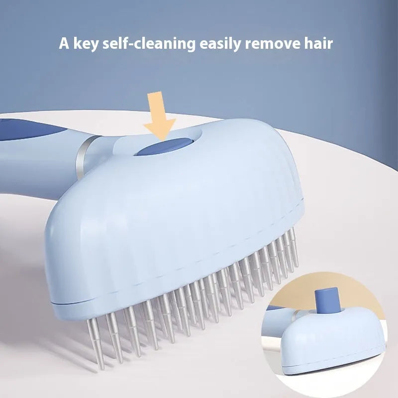Double row stainless steel pet comb for dog napping hair removal in azure light blue