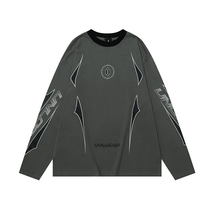 Men's grey cotton pullover sweatshirt with drop shoulder sleeves and printed letter design