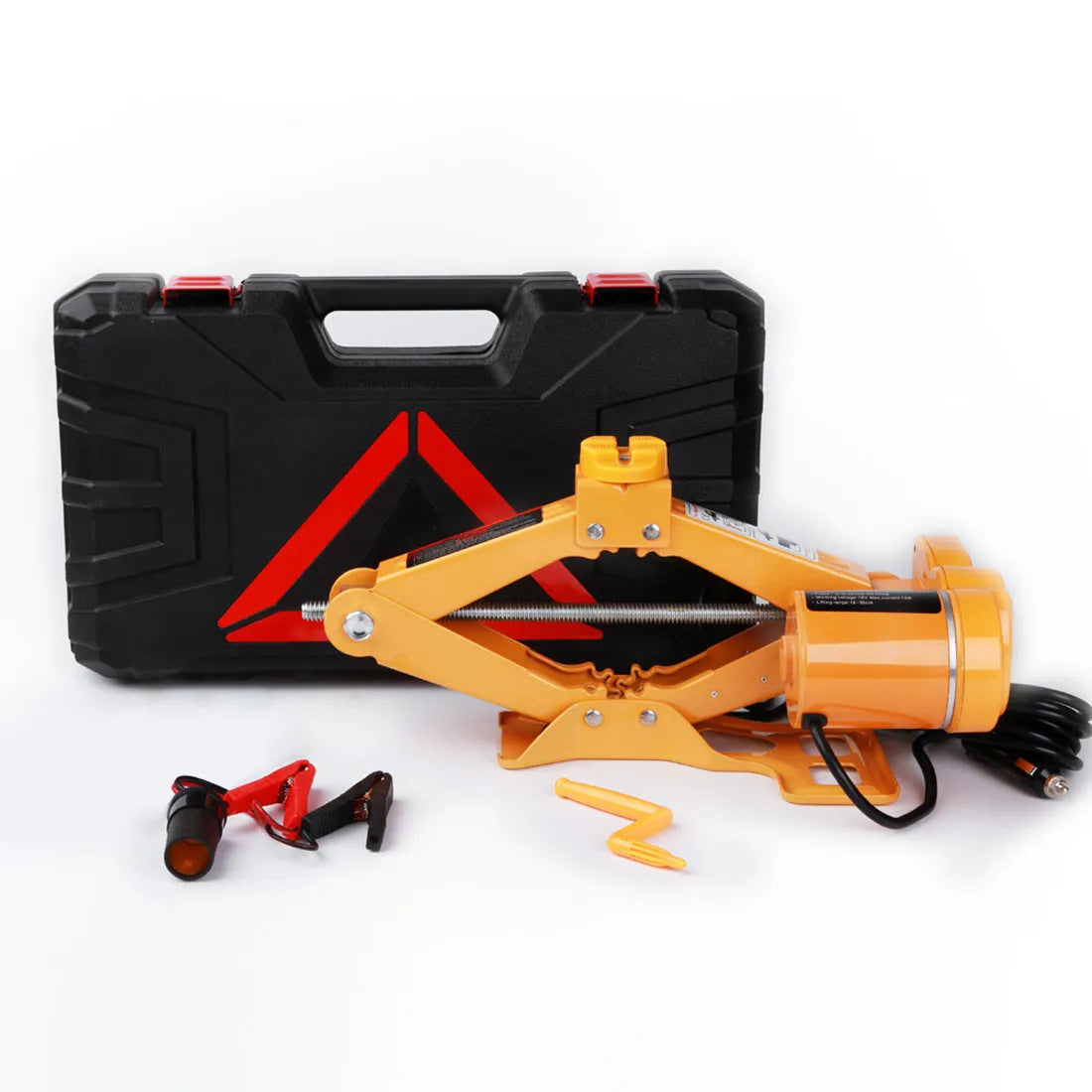 TY002 style hydraulic electric car jack with lifting pad extended.