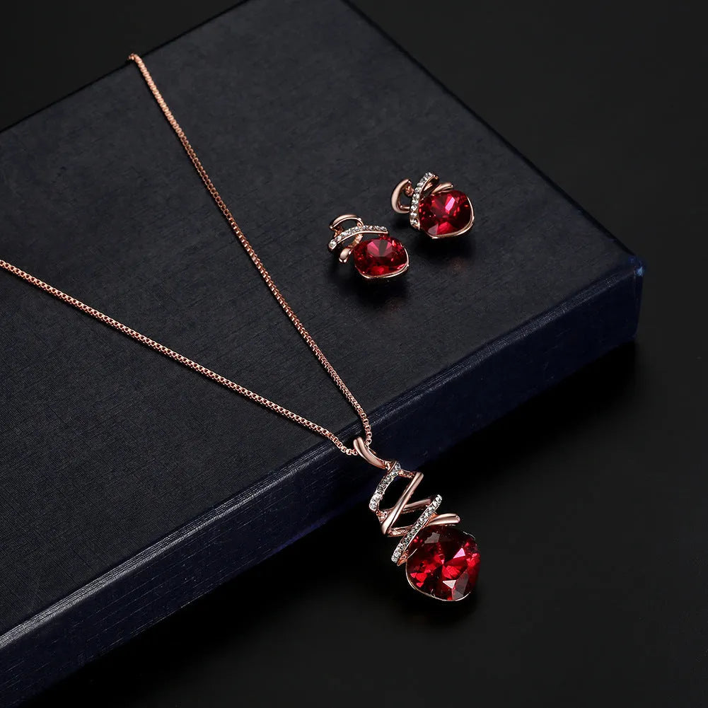 Alloy bridal necklace and earrings set with diamond detailing and water wave chain