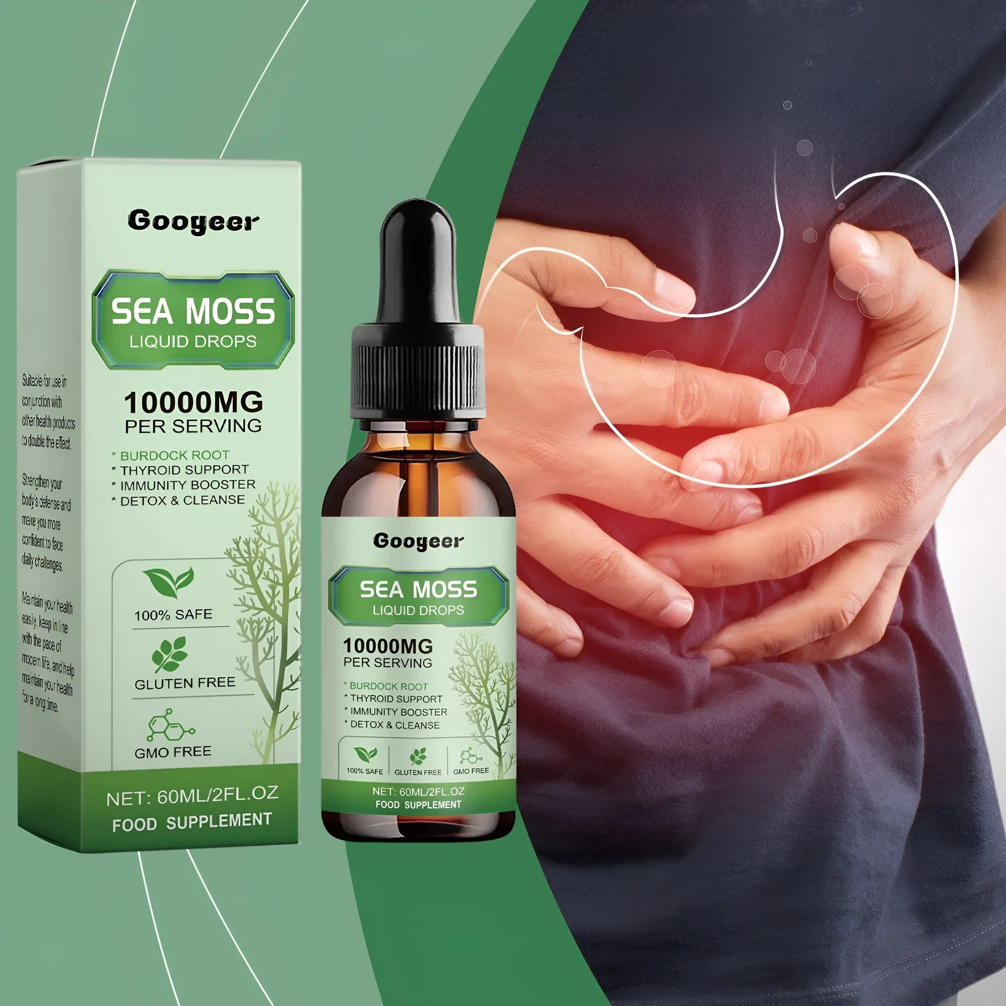 Googeer Sea Moss Liquid Drops 60ml bottle for body treatment