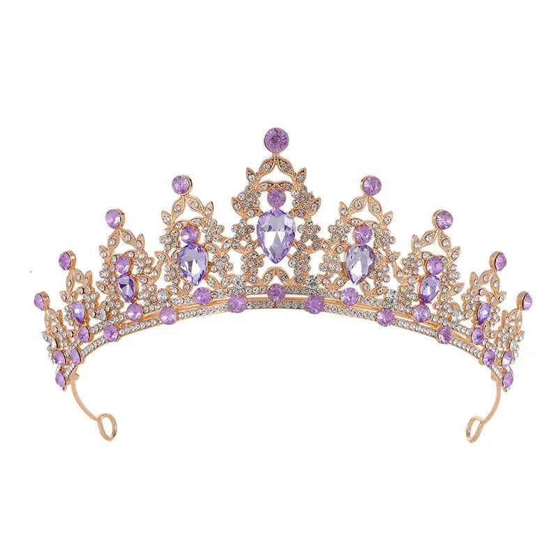 Baroque bridal crown headdress with rhinestones on alloy frame in silver and gold colour options