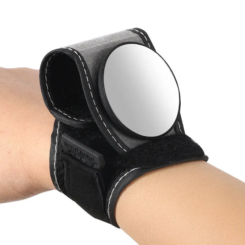 Black nylon wrist-mounted cycling rearview mirror with adjustable arm