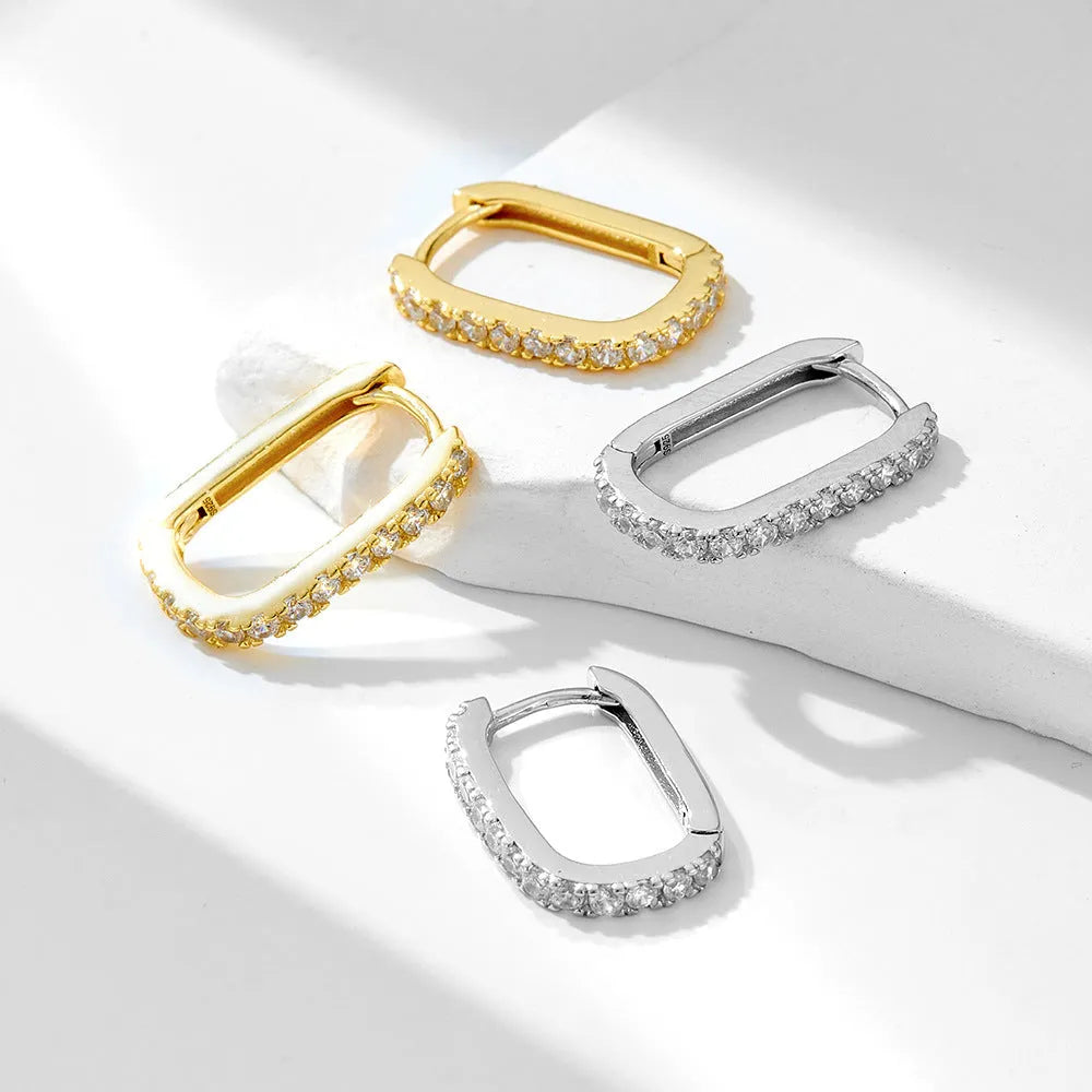 S925 sterling silver oval zircon ear clip earrings with geometric designs