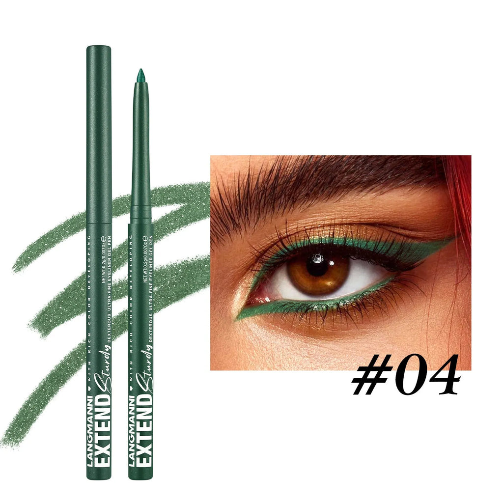 Set of 12 colourful gel glitter eyeliner pencils with various shades and effects for waterproof makeup