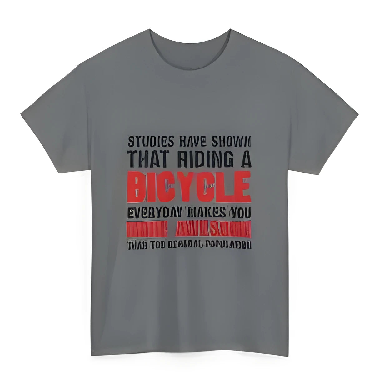 Grey printed women's cotton short sleeve T-shirt showing front design and regular sleeve cut