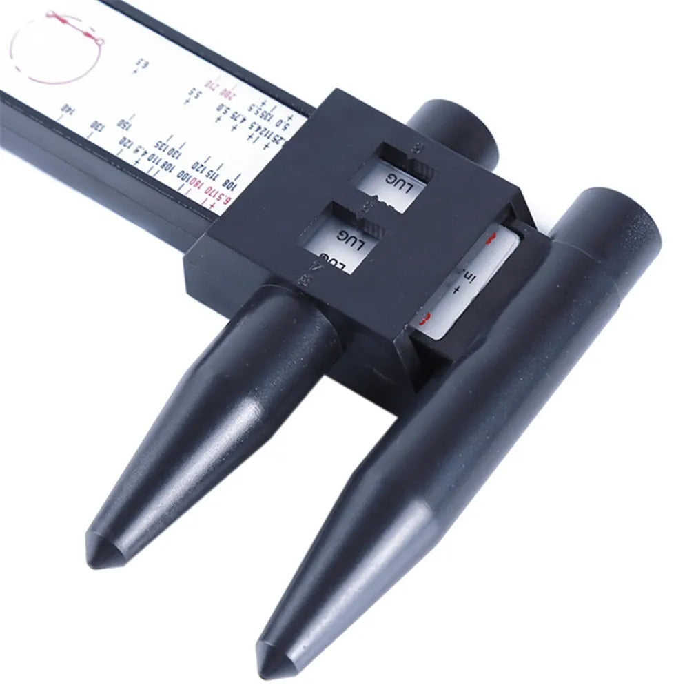 Digital electronic caliper measuring tool with plastic housing for hole distance measurement