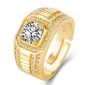 Gold and platinum adjustable copper men's ring on a hand.
