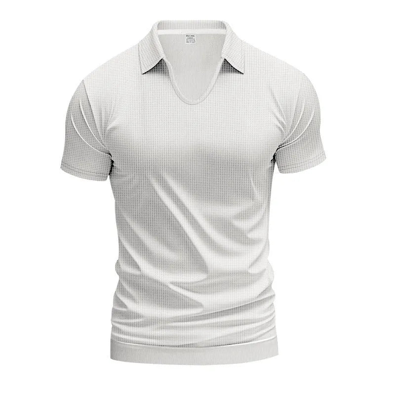 Men's loose fit V-neck T-shirt in apricot colour with short sleeves and cotton blend fabric
