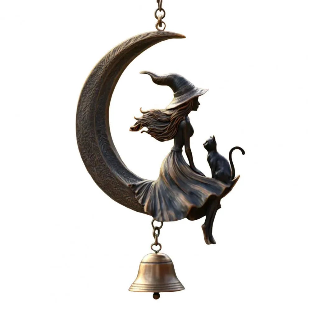 Witch moon and black cat bell pendant with suspension hanging method and witch moon bell colour classification