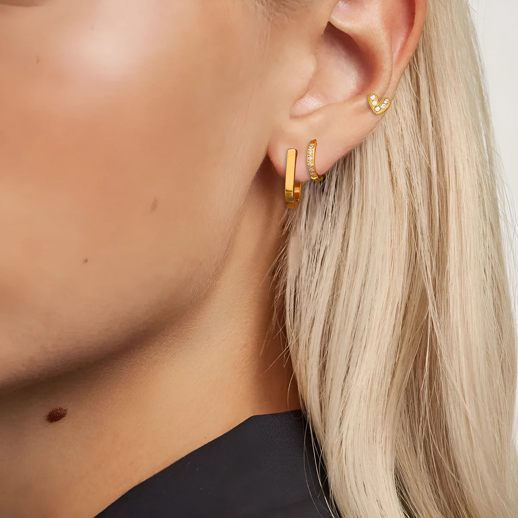 18K gold plated ear clip set with heart, U-shaped, star and geometric designs, 3 pairs