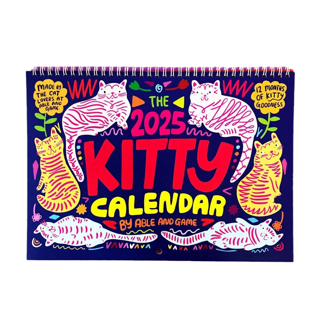 Cat-themed illustrated wall calendar for 2024 or 2025 year planning