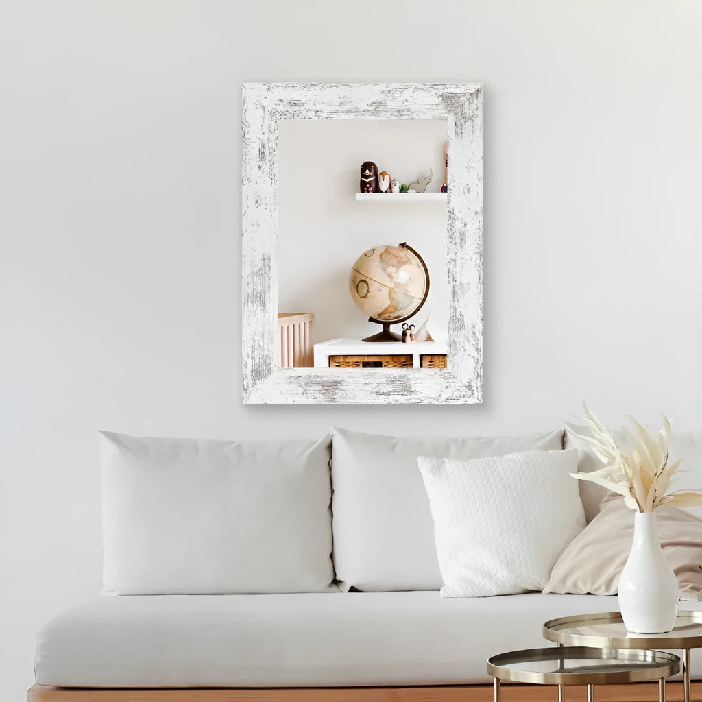Wall-mounted retro Chinese style bathroom mirror with MDF frame in little white colour