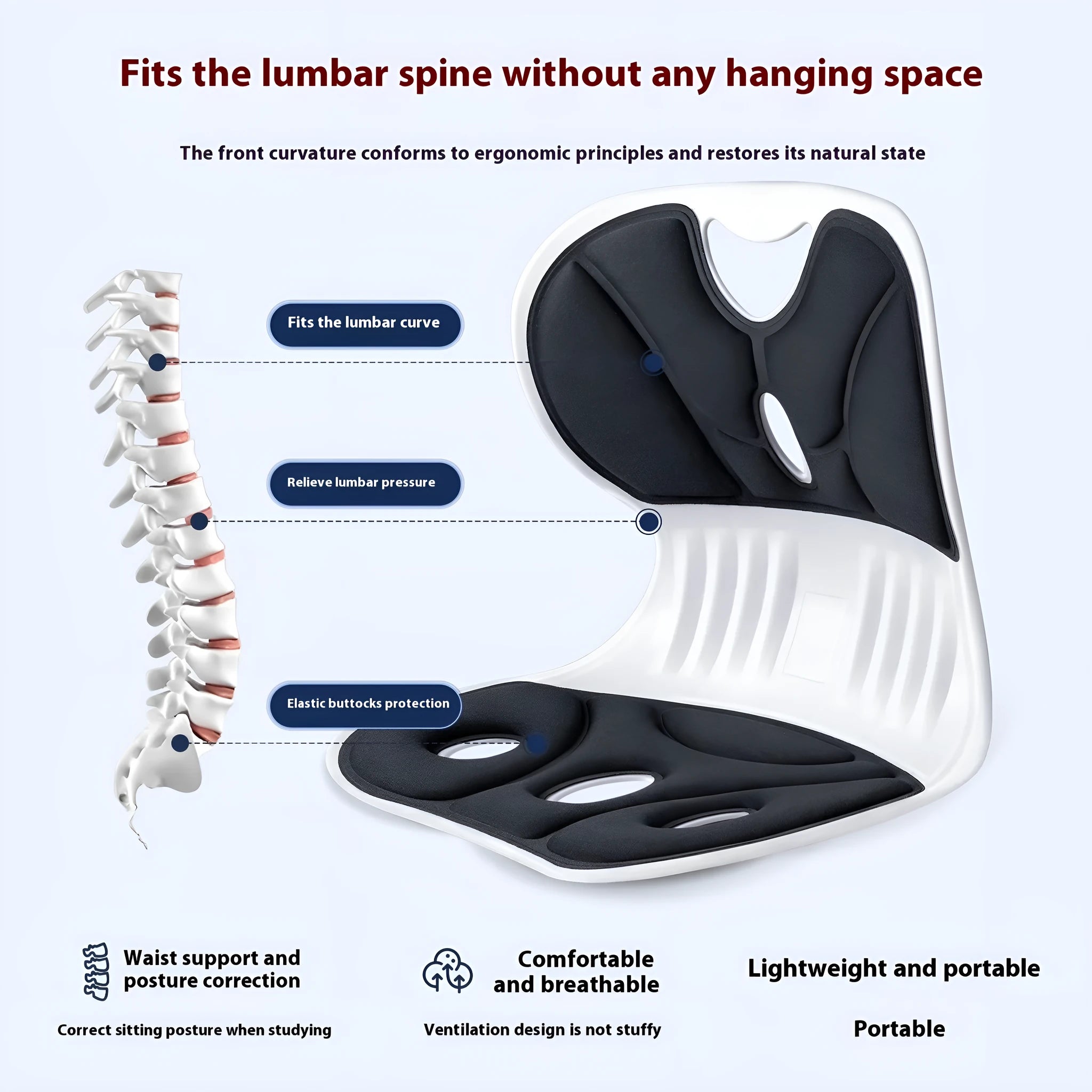 Japanese style grey and black lumbar support seat cushions for back pain relief.