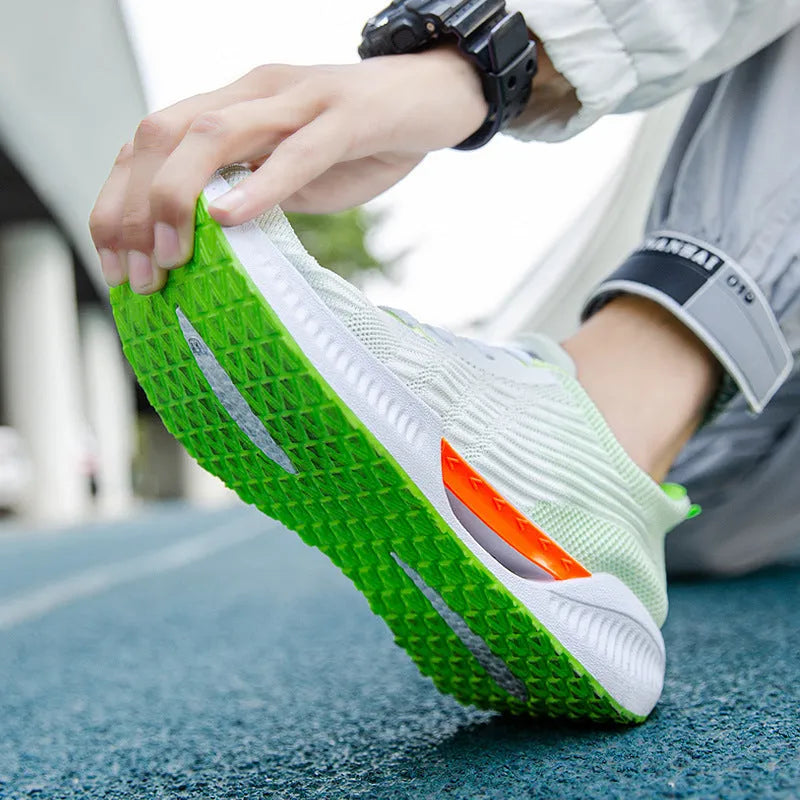 Men's blue casual mesh sports shoes with cloth upper and round toe on a plain background