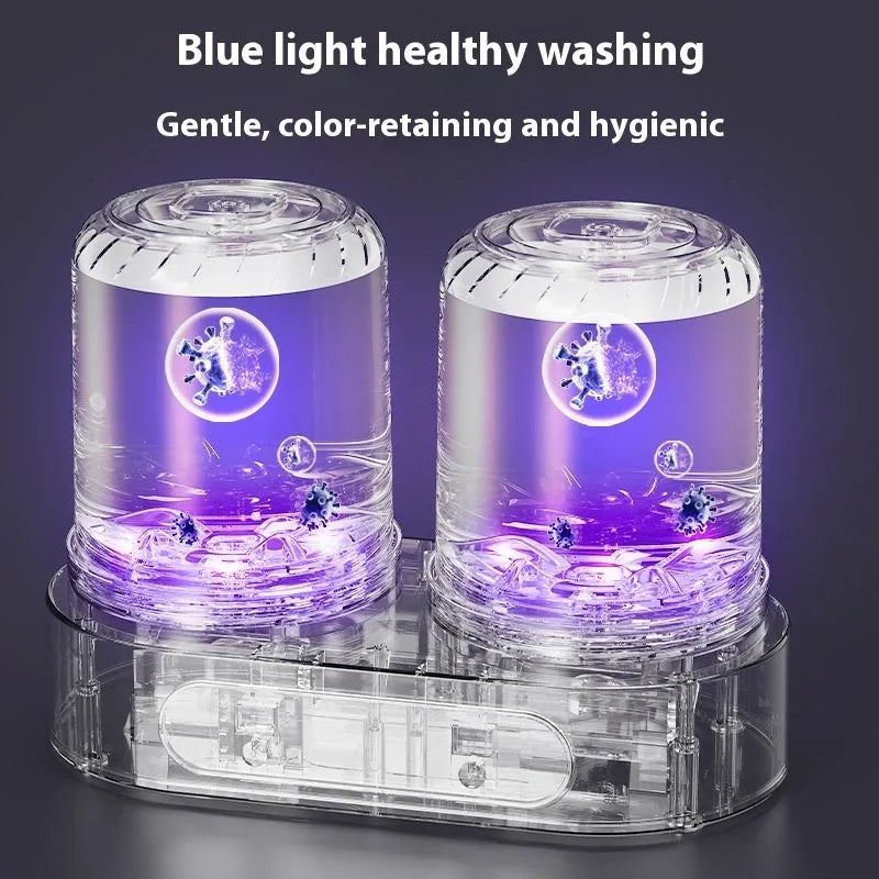 White double bucket USB mini washing machine for laundry and delicate underwear.