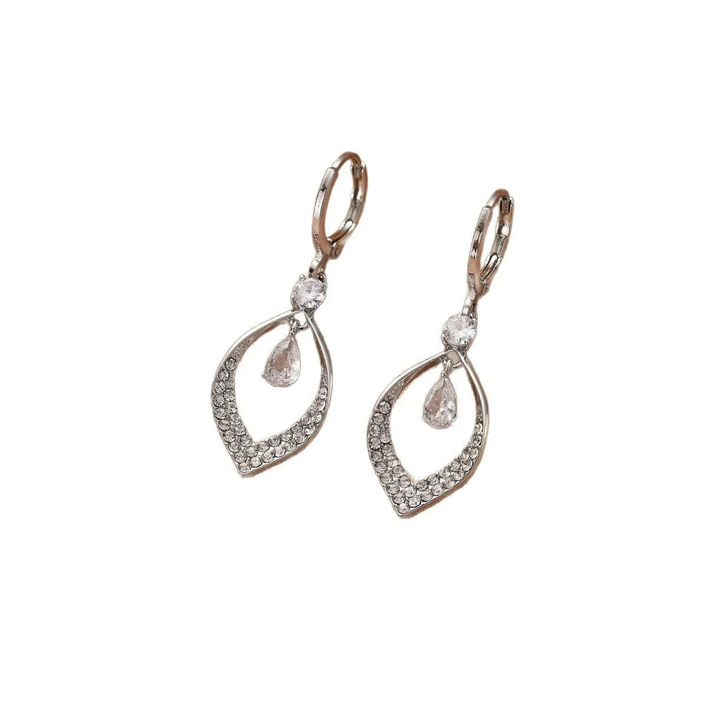 A pair of women's zircon water drop tassel earrings in a teardrop shape with gold-coloured buckles.