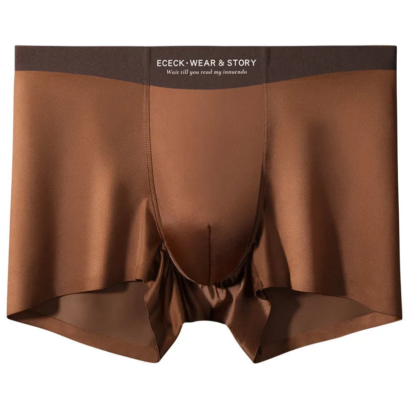 Men's ice silk seamless underwear in colourblock colours: veil white, dream glass brown, silver bamboo grey, moonlight blue.
