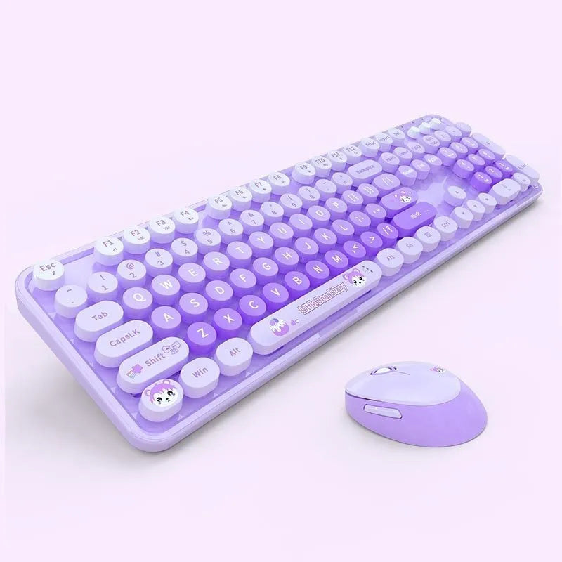 Wireless keyboard and mouse set in mixed colour options with photoelectric connectivity