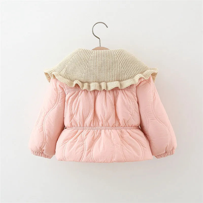 Girls winter thick cotton-padded coat with single-breasted front, Korean style, in pink and brown, suitable for heights 80-120cm